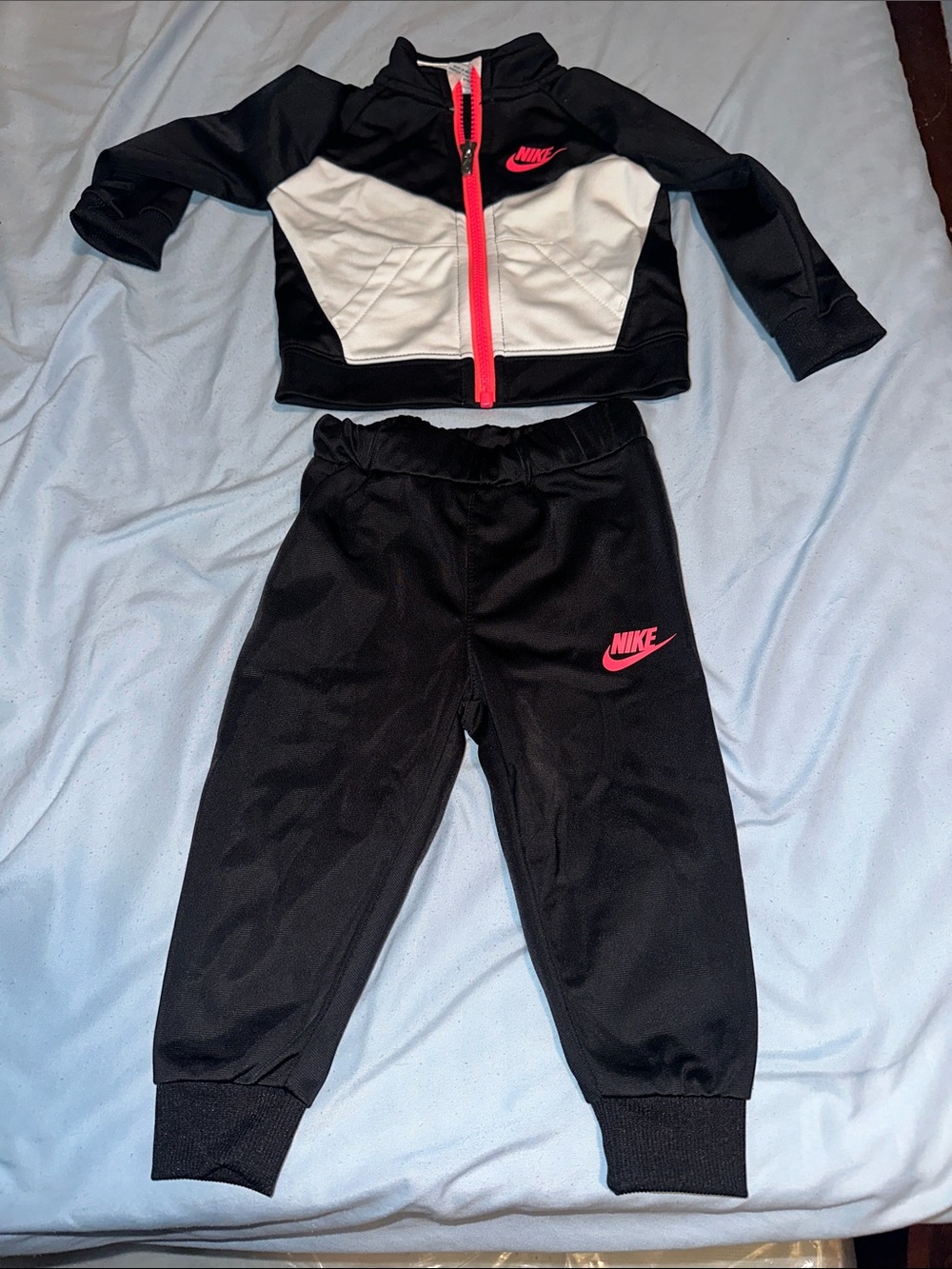 Nike Black & White Kids Tracksuit with Pink Accents